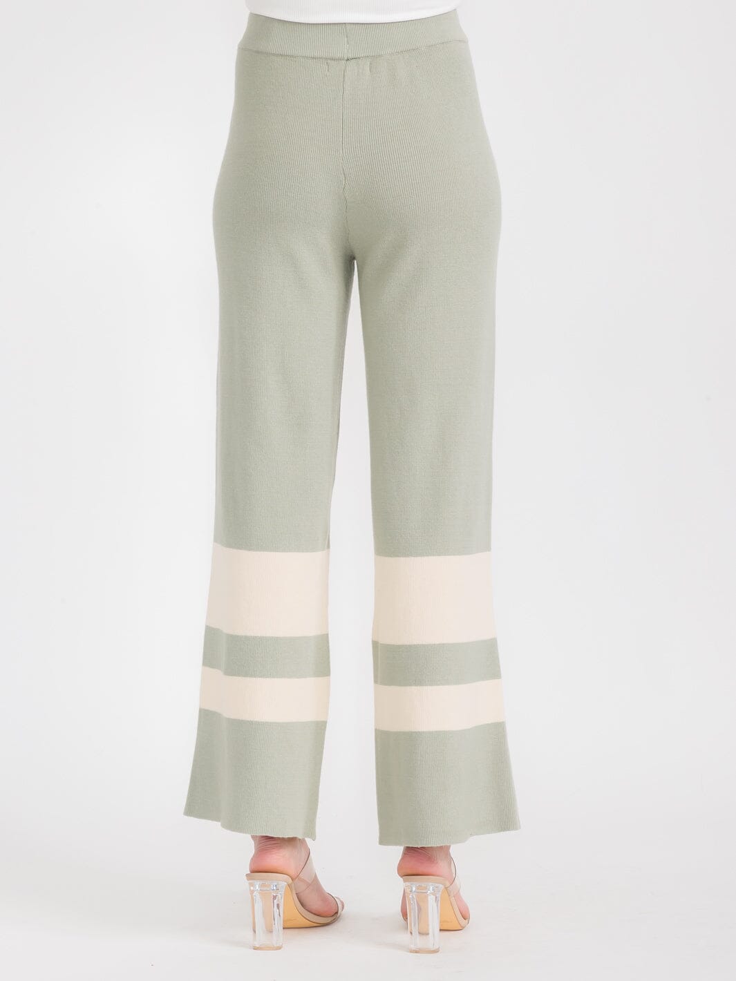 WOMEN'S ELASTIC WAIST FRONT POCKETS COLORBLOCK WIDE LEG PANTS