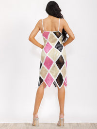 WOMEN'S SLEEVELESS COLORBLOCK BODYCON KNIT MIDI DRESS