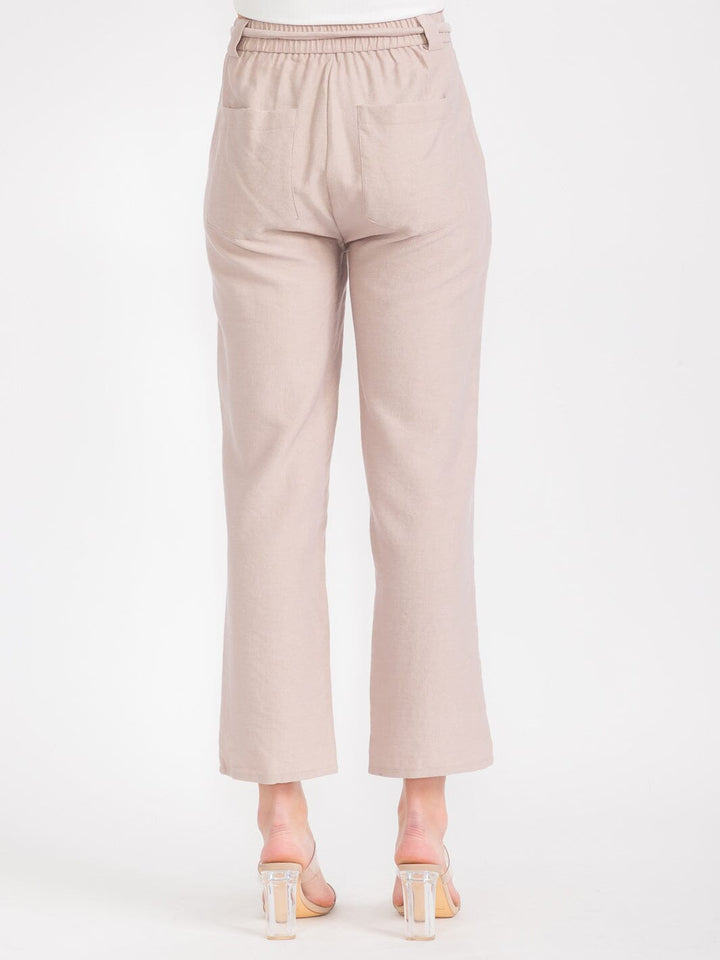 WOMEN'S BUTTON CLOSURE SELF TIE POCKETS WIDE LEG PANTS