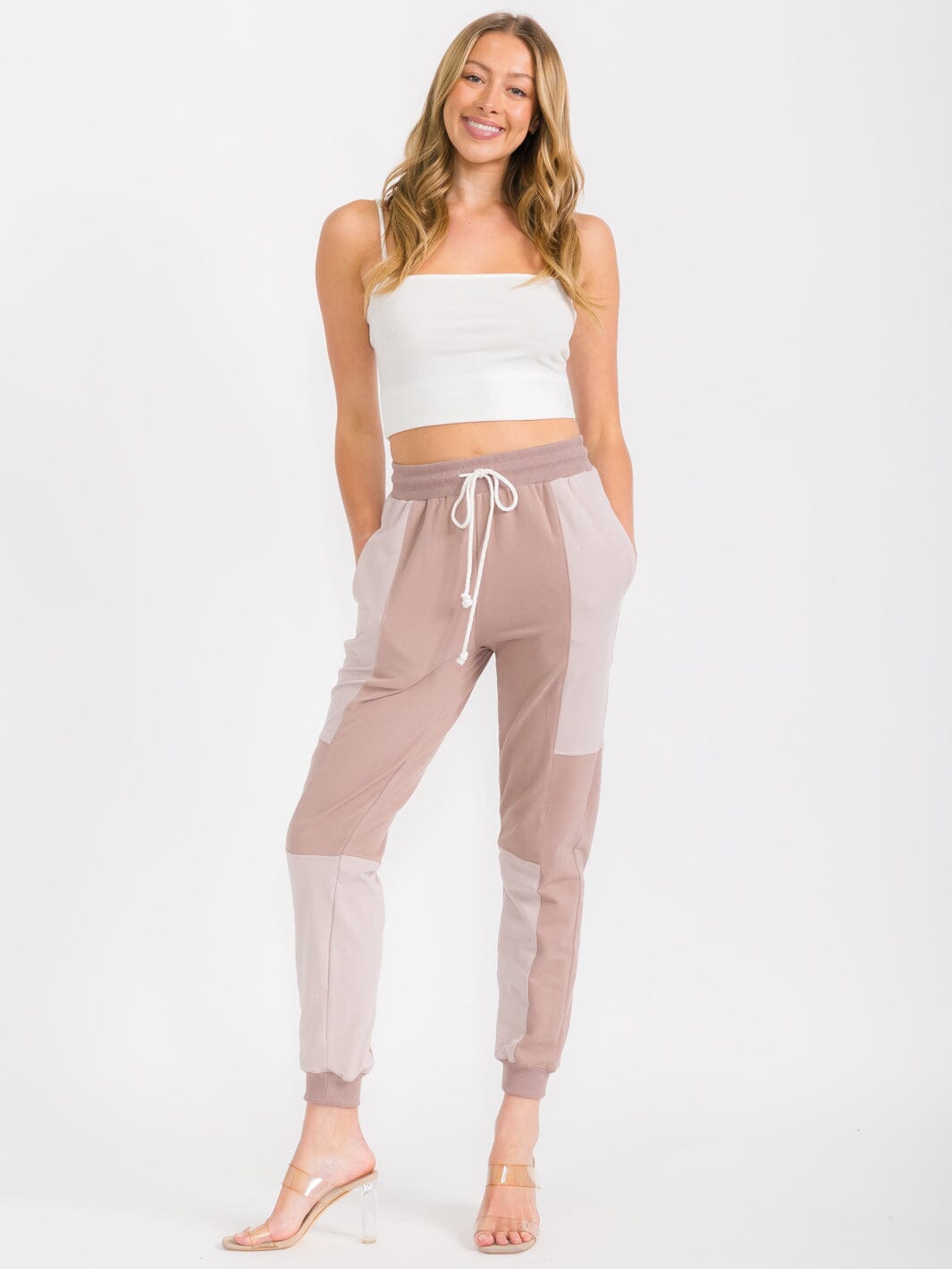WOMEN'S ELASTIC WAIST FRONT POCKETS JOGGER PANTS