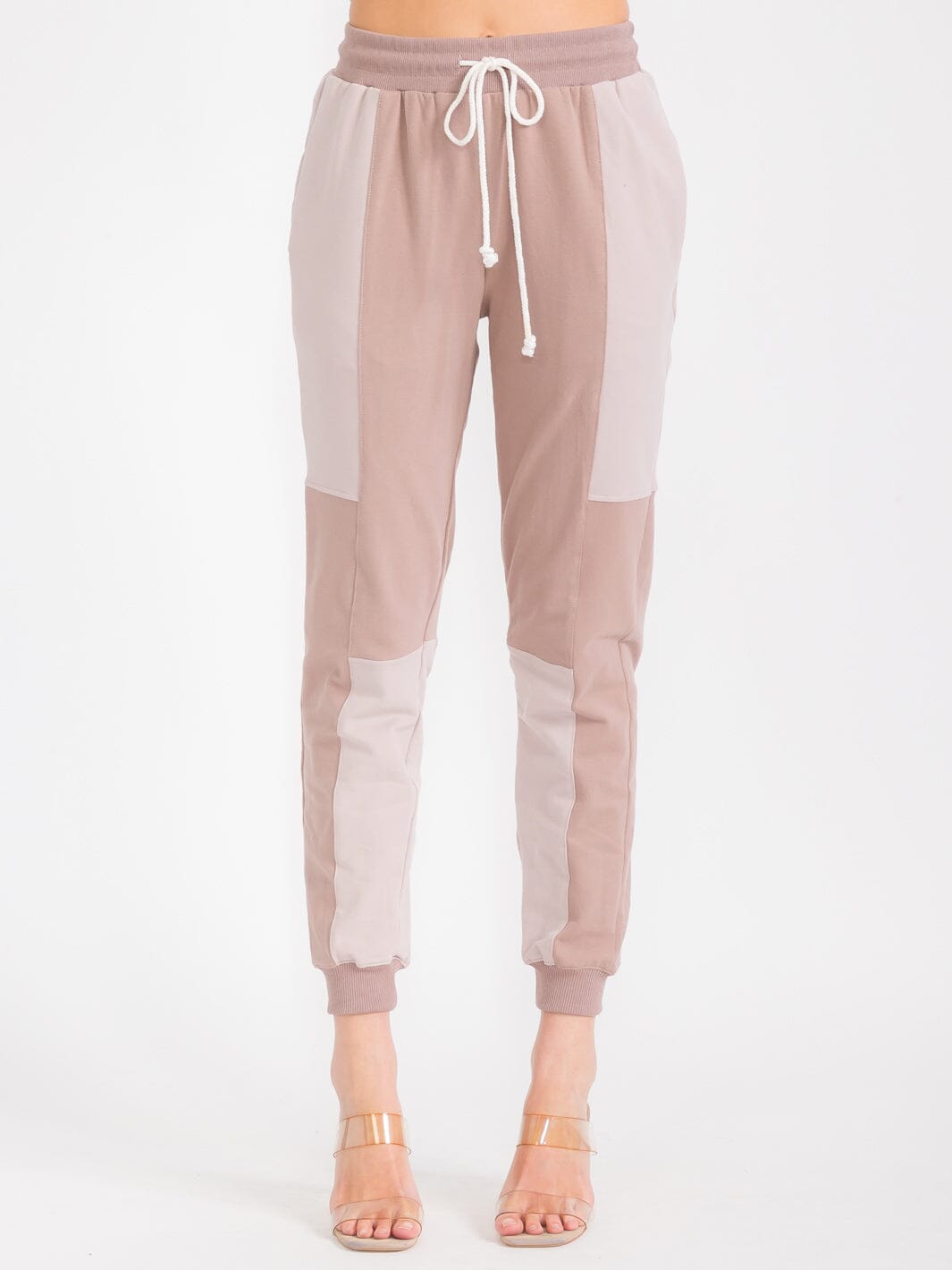 WOMEN'S ELASTIC WAIST FRONT POCKETS JOGGER PANTS