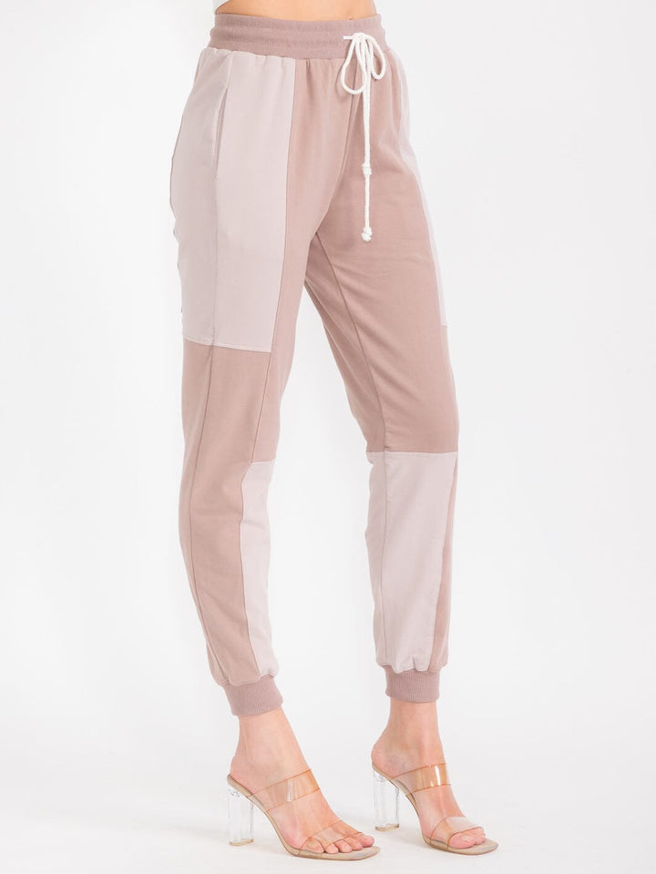 WOMEN'S ELASTIC WAIST FRONT POCKETS JOGGER PANTS