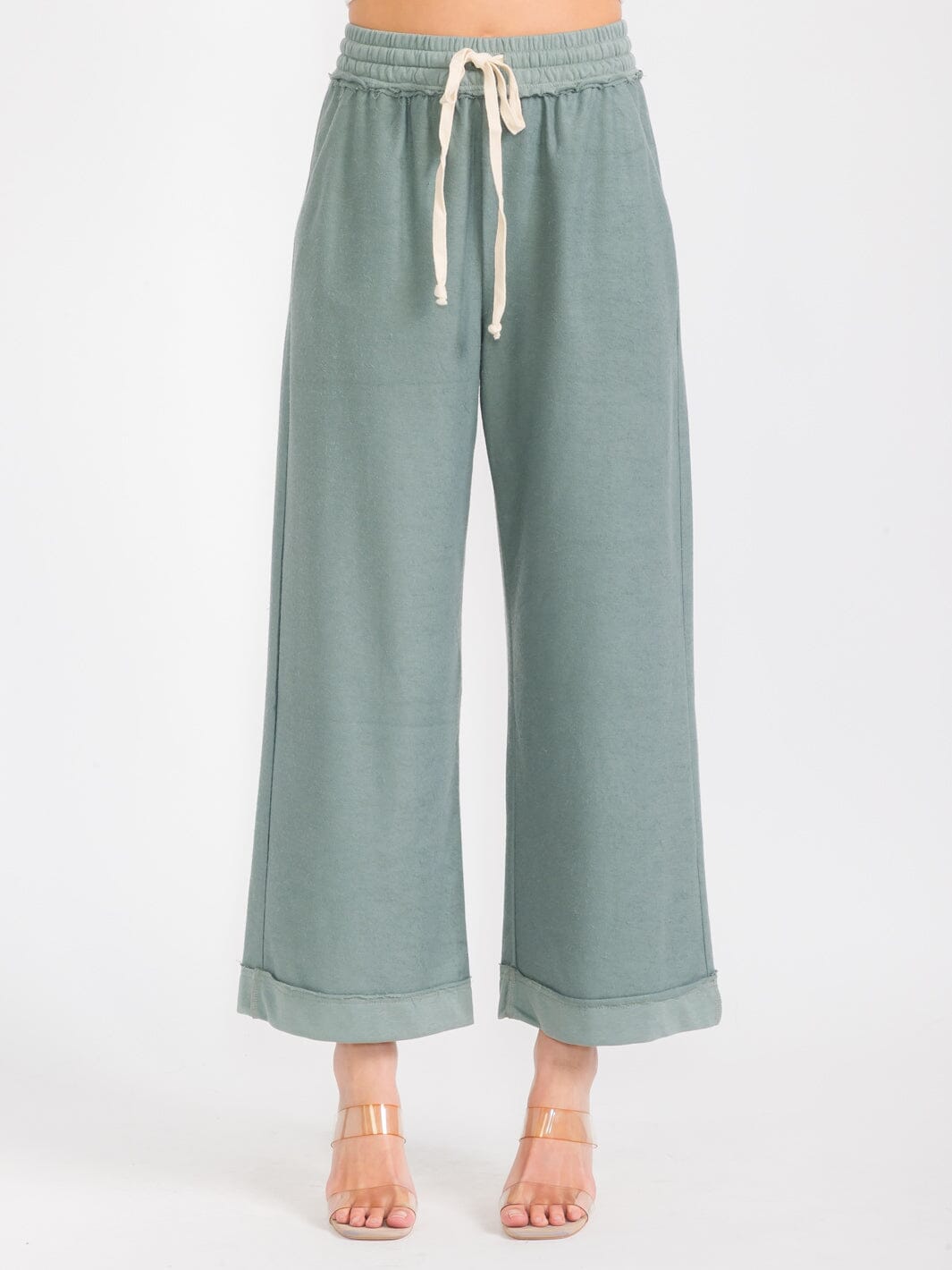 WOMEN'S ELASTIC WAIST FRONT POCKETS WIDE LEG PANTS