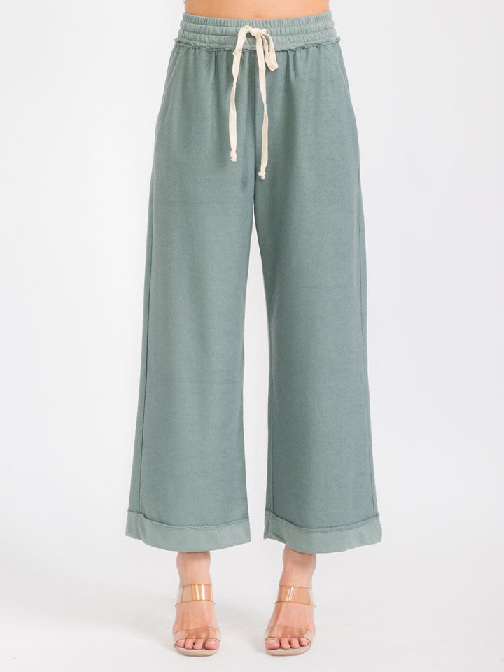 WOMEN'S ELASTIC WAIST FRONT POCKETS WIDE LEG PANTS