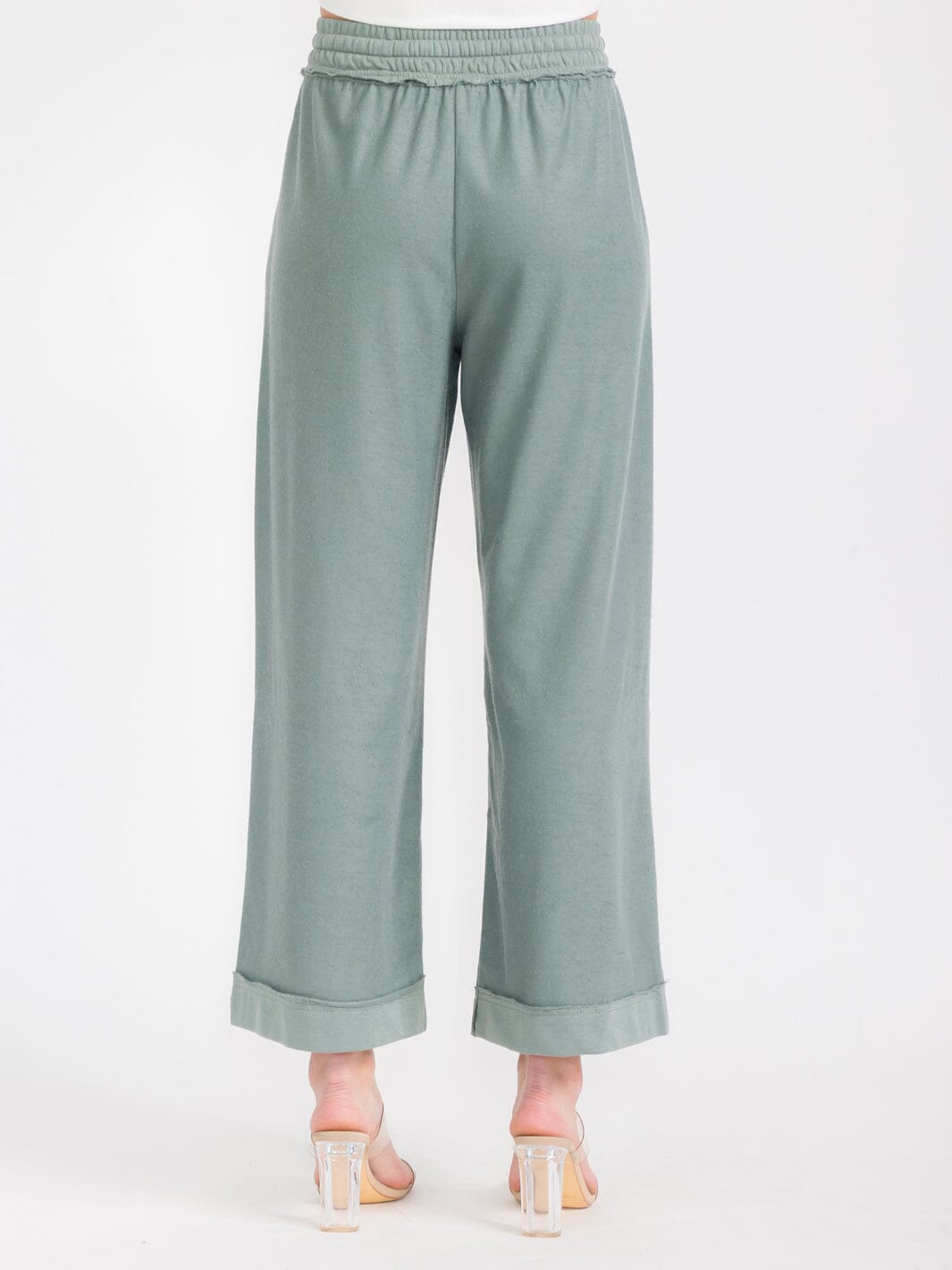 WOMEN'S ELASTIC WAIST FRONT POCKETS WIDE LEG PANTS