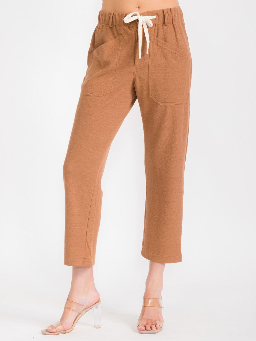 WOMEN'S ELASTIC WAIST POCKETS WIDE LEG PANTS