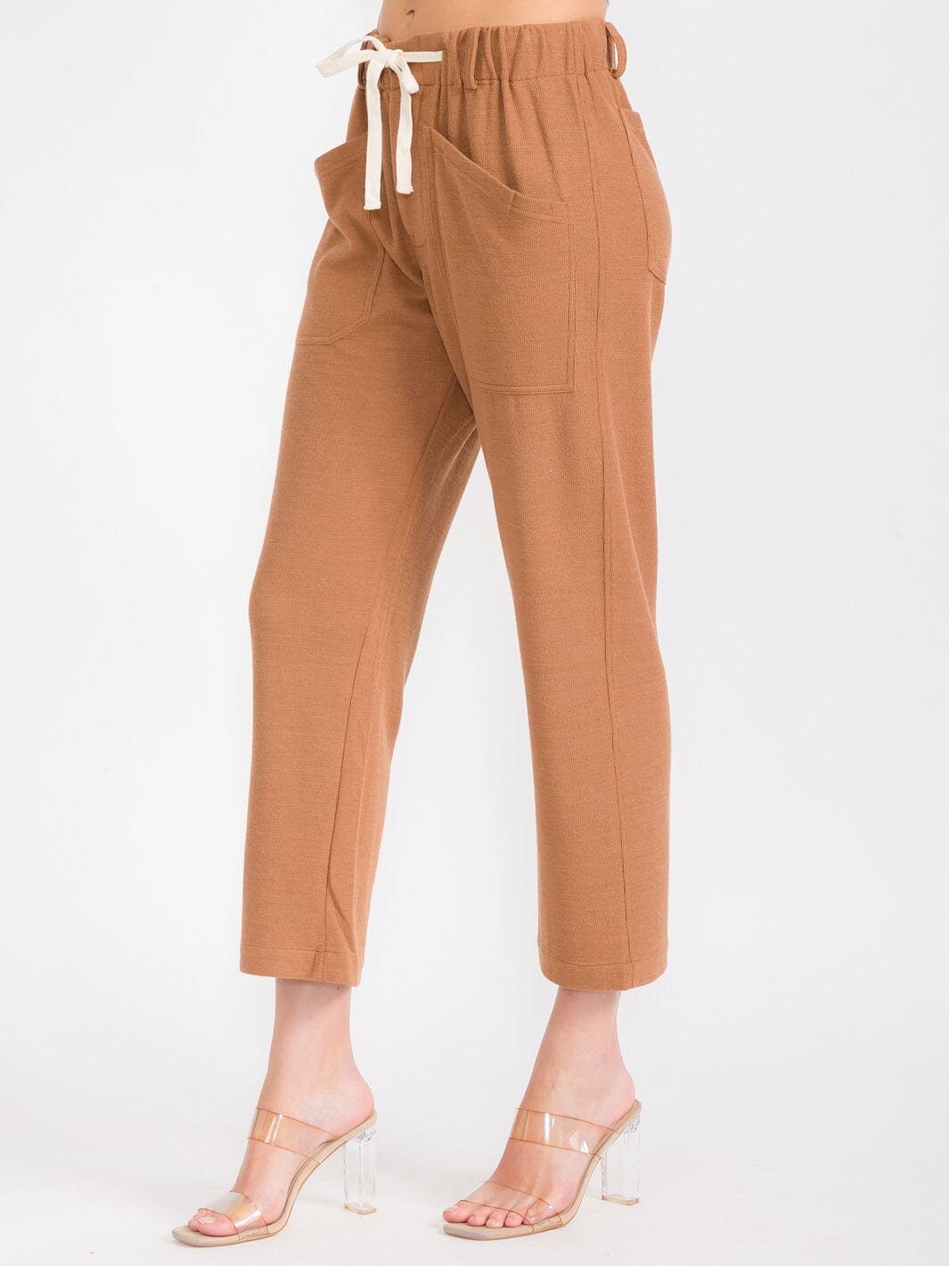 WOMEN'S ELASTIC WAIST POCKETS WIDE LEG PANTS