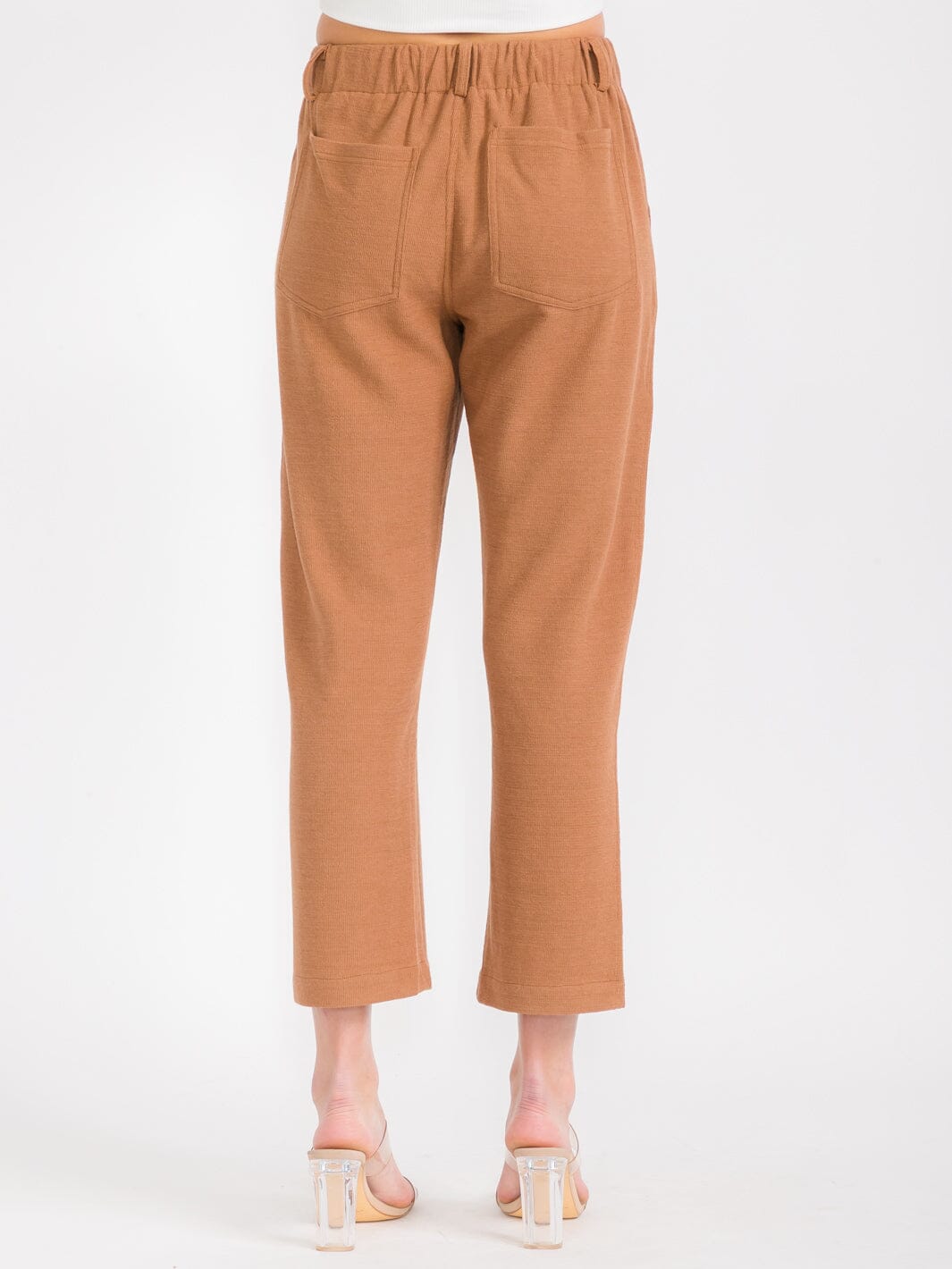 WOMEN'S ELASTIC WAIST POCKETS WIDE LEG PANTS
