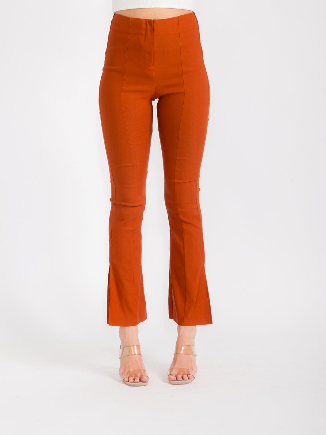 WOMEN'S BUTTON CLOSURE BELL LEG PANTS
