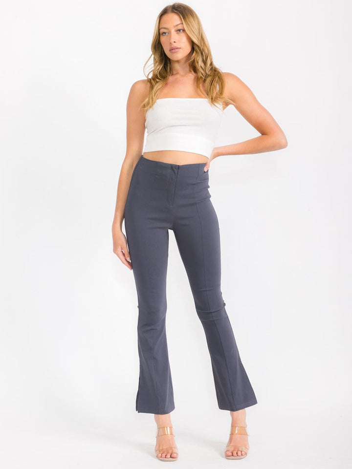 WOMEN'S BUTTON CLOSURE BELL LEG PANTS