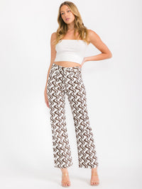 WOMEN'S BUTTON CLOSURE POCKETS PRINTED WIDE LEG PANTS