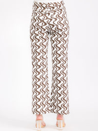 WOMEN'S BUTTON CLOSURE POCKETS PRINTED WIDE LEG PANTS