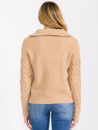 WOMEN'S LONG SLEEVE ZIP UP CABLE KNIT PULLOVER SWEATER