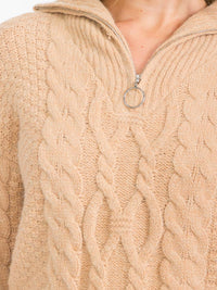 WOMEN'S LONG SLEEVE ZIP UP CABLE KNIT PULLOVER SWEATER