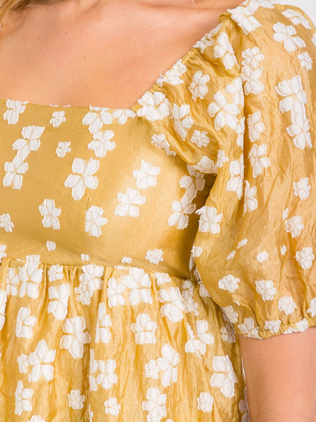 WOMEN'S SHORT PUFF SLEEVES SQUARE NECK FLORAL BLOUSE