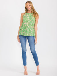 WOMEN'S SLEEVELESS OPEN BACK ADJUSTABLE WAIST FLORAL TOP