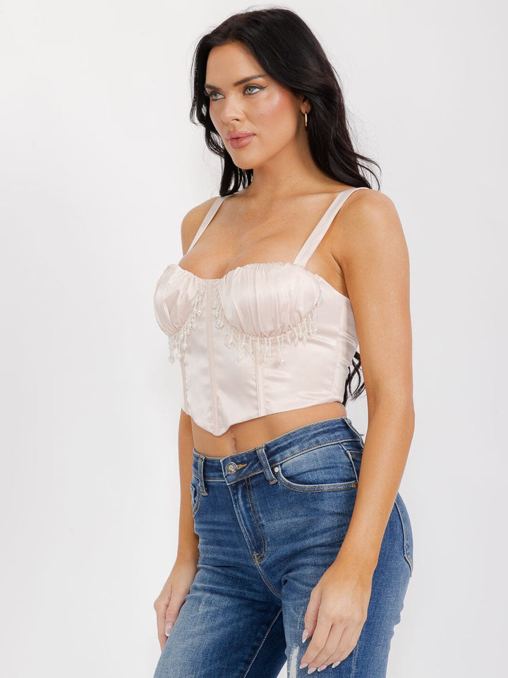 WOMEN'S SLEEVELESS V-NECK STUDS OPEN BACK CROP TOP