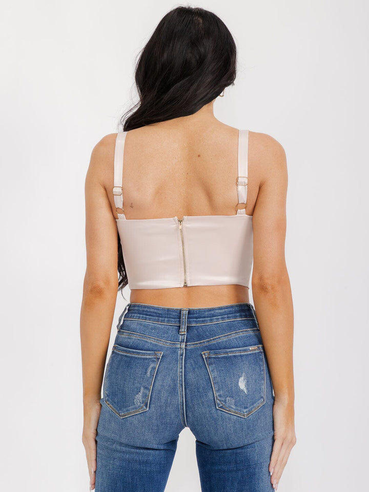 WOMEN'S SLEEVELESS V-NECK STUDS OPEN BACK CROP TOP