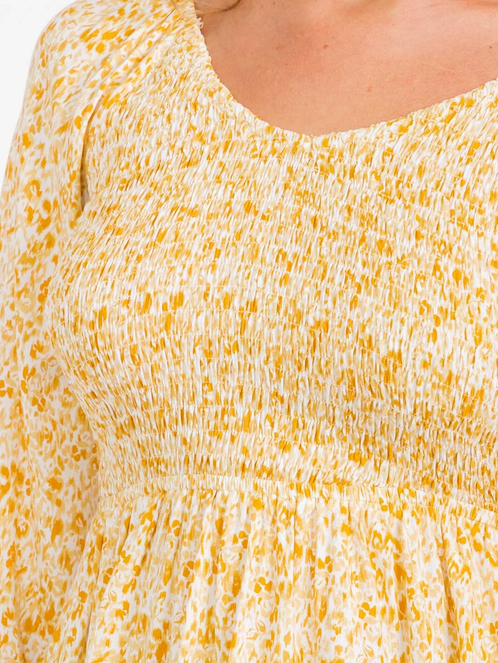 WOMEN'S 3/4 SLEEVES V-NECK SMOCK PEPLUM FLORAL BLOUSE
