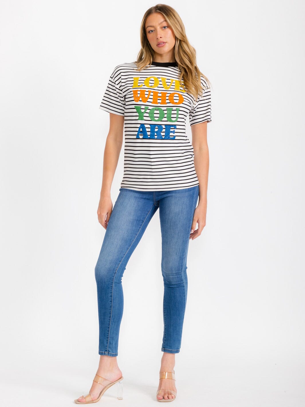 WOMEN'S SHORT SLEEVE GRAPHIC COLORBLOCK STRIPES TOP