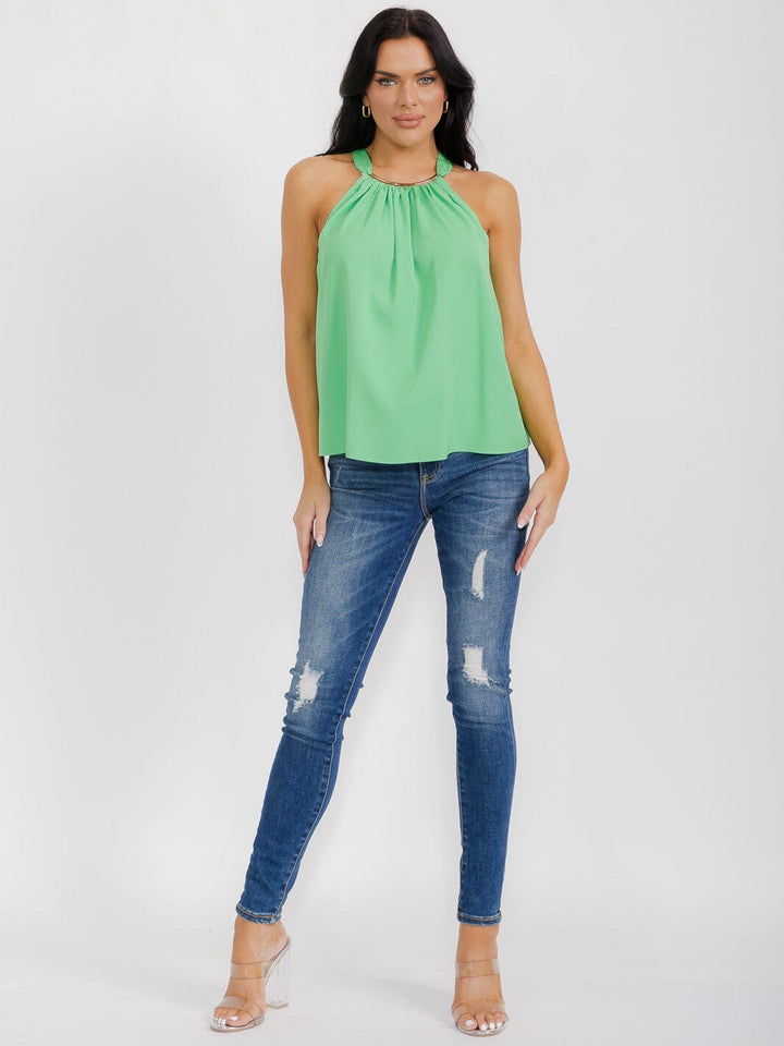 WOMEN'S SLEEVELESS HALTER NECK DETAILED TOP