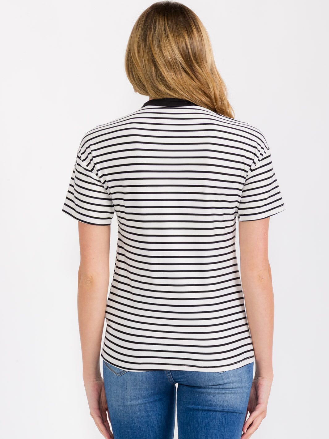 WOMEN'S SHORT SLEEVE GRAPHIC COLORBLOCK STRIPES TOP