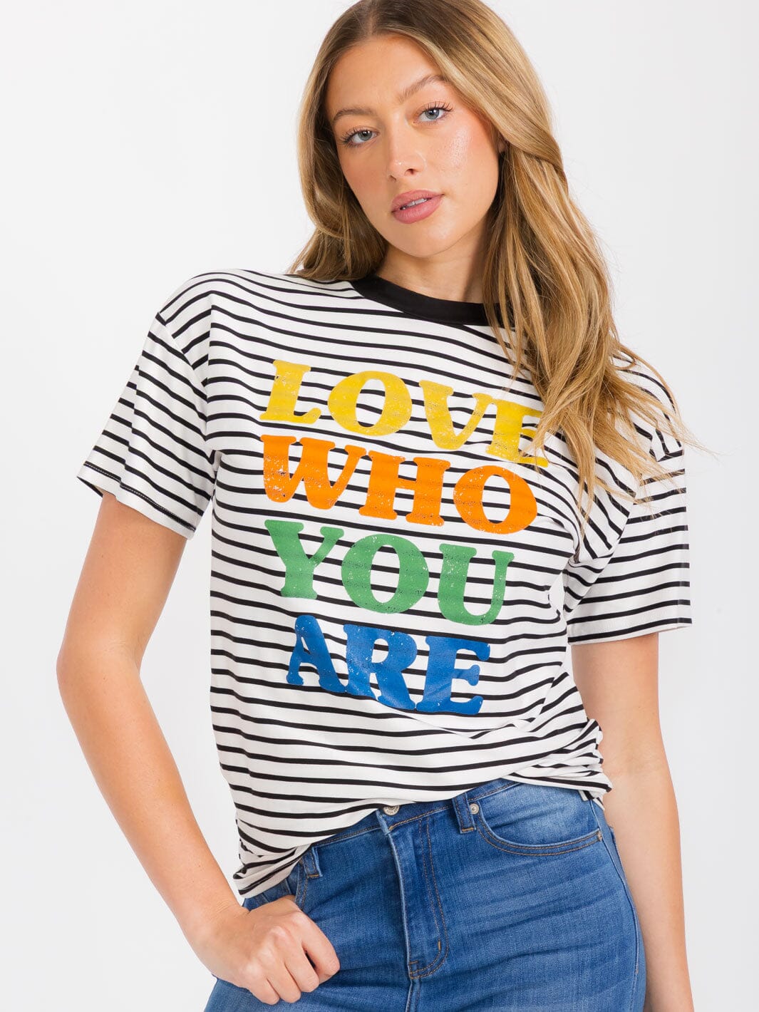 WOMEN'S SHORT SLEEVE GRAPHIC COLORBLOCK STRIPES TOP
