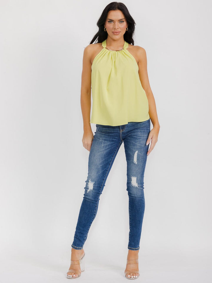 WOMEN'S SLEEVELESS HALTER NECK DETAILED TOP