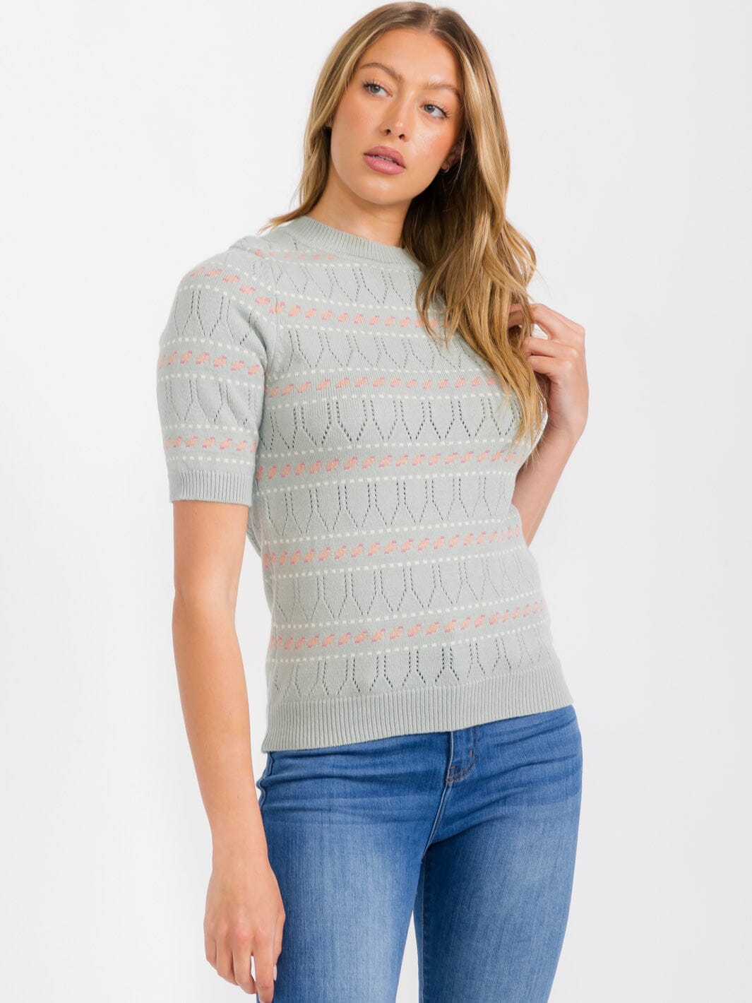 WOMEN'S SHORT SLEEVES KNIT BLOUSE