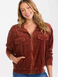 WOMEN'S LONG SLEEVE BUTTON CLOSURE FRONT POCKET CORDUROY JACKET