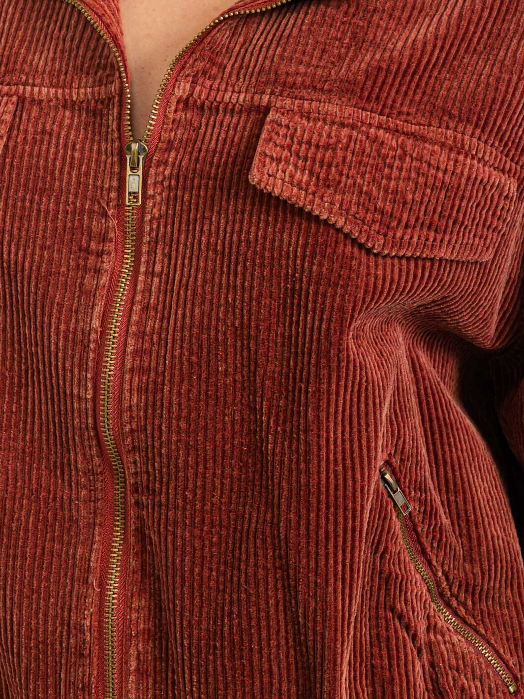 WOMEN'S LONG SLEEVE BUTTON CLOSURE FRONT POCKET CORDUROY JACKET