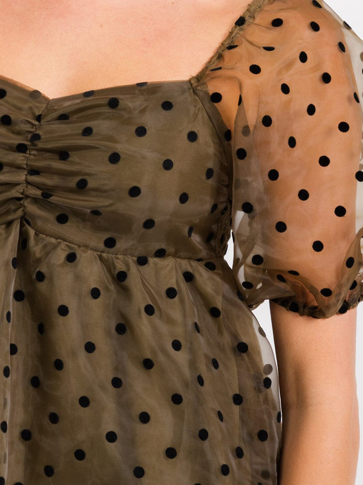 WOMEN'S SHORT PUFF SLEEVES SMOCK PEPLUM BLOUSE