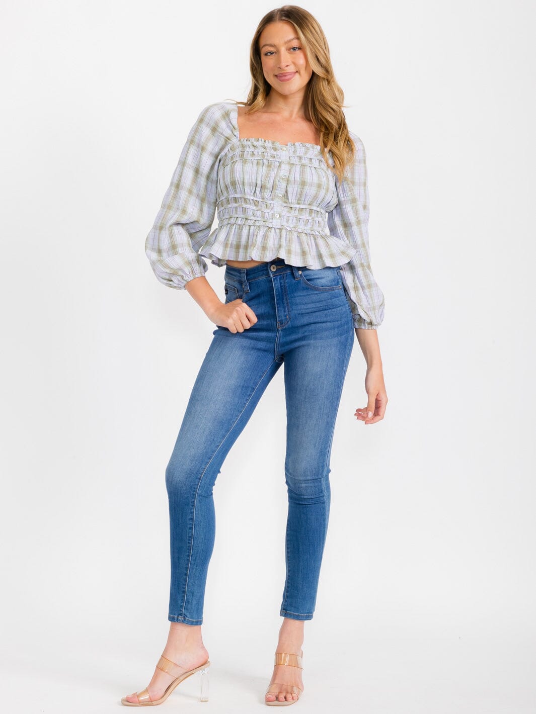 WOMEN'S LONG SLEEVES SMOCK PEPLUM BLOUSE