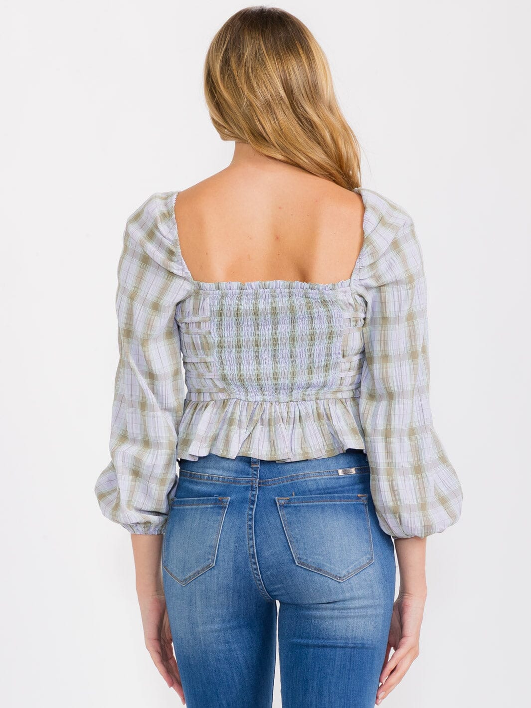 WOMEN'S LONG SLEEVES SMOCK PEPLUM BLOUSE