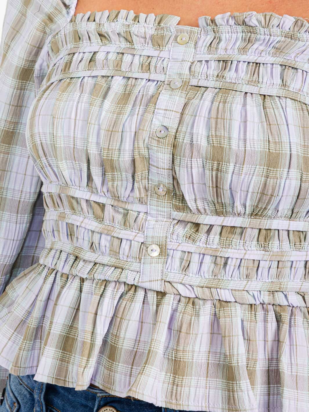 WOMEN'S LONG SLEEVES SMOCK PEPLUM BLOUSE