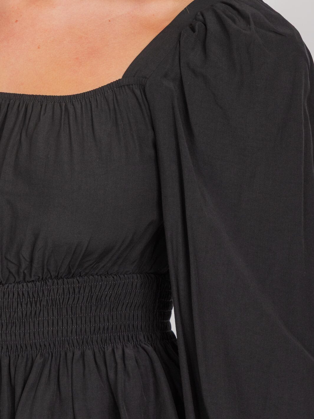 WOMEN'S LONG SLEEVES SQUARE NECK SMOCK PEPLUM BLOUSE