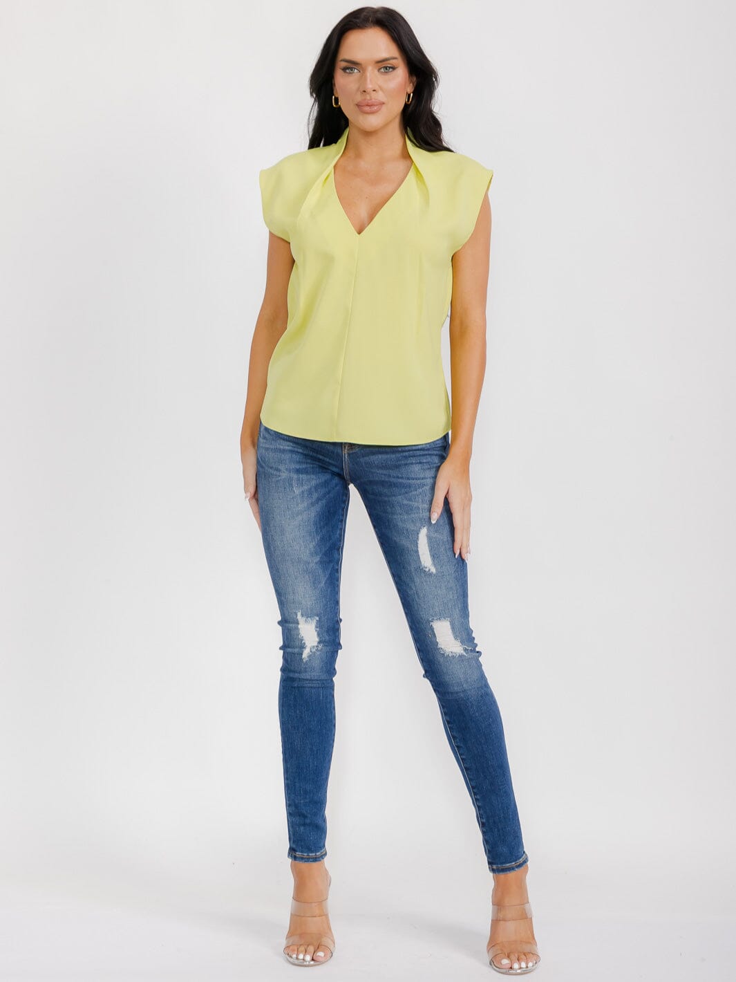 WOMEN'S SHORT SLEEVE V-NECK BLOUSE