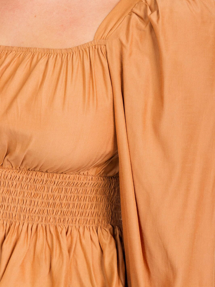 WOMEN'S LONG SLEEVES SQUARE NECK SMOCK PEPLUM BLOUSE