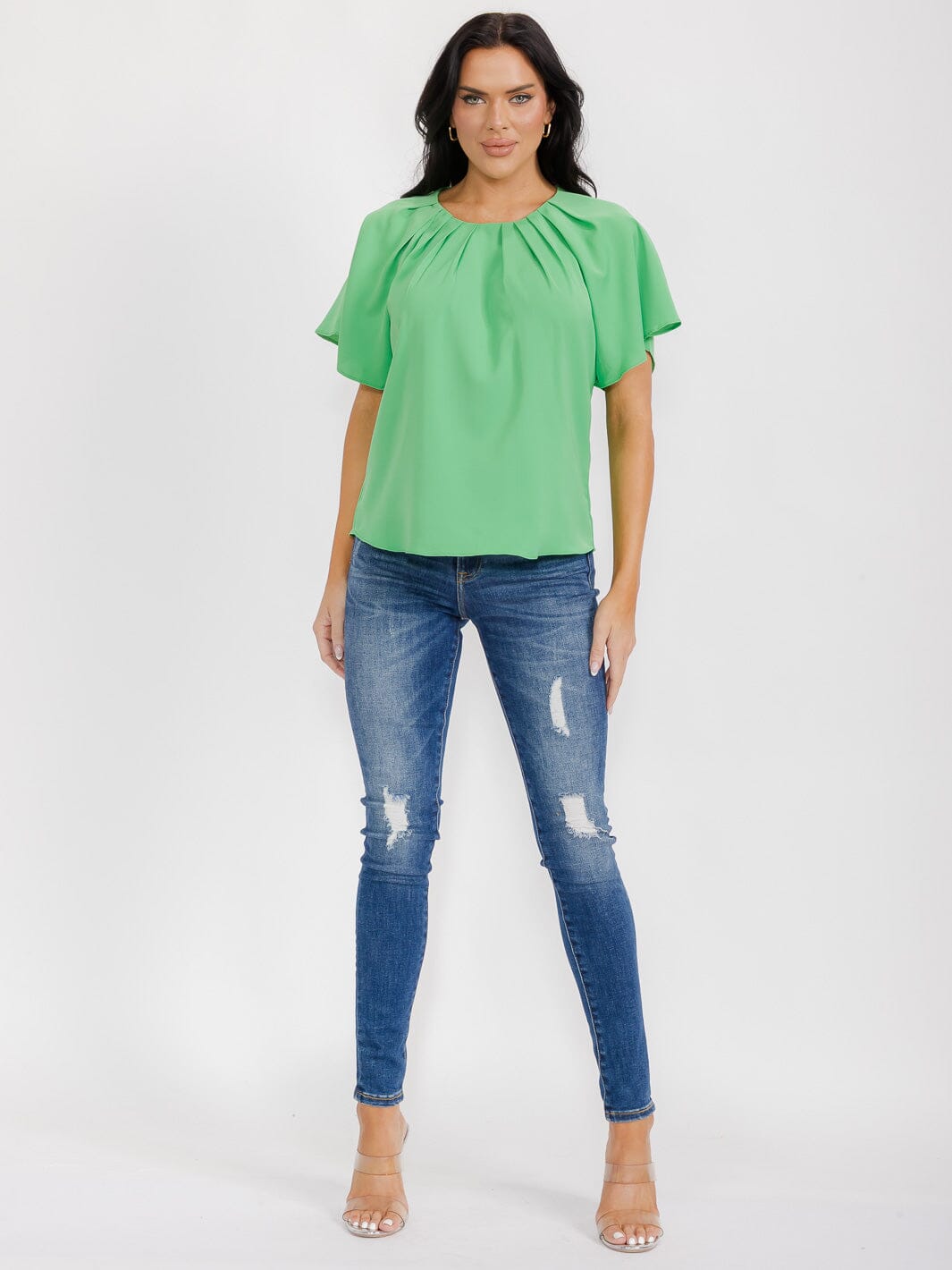 WOMEN'S SHORT SLEEVE CUT OUT BACK BLOUSE