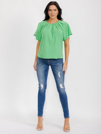 WOMEN'S SHORT SLEEVE CUT OUT BACK BLOUSE