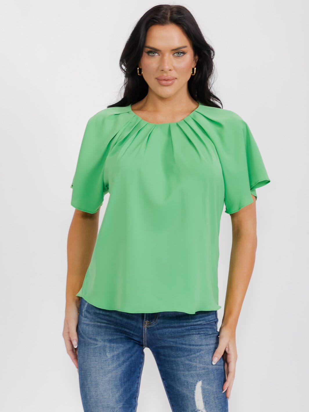WOMEN'S SHORT SLEEVE CUT OUT BACK BLOUSE