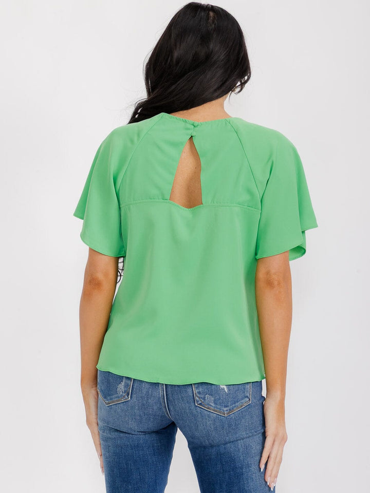 WOMEN'S SHORT SLEEVE CUT OUT BACK BLOUSE