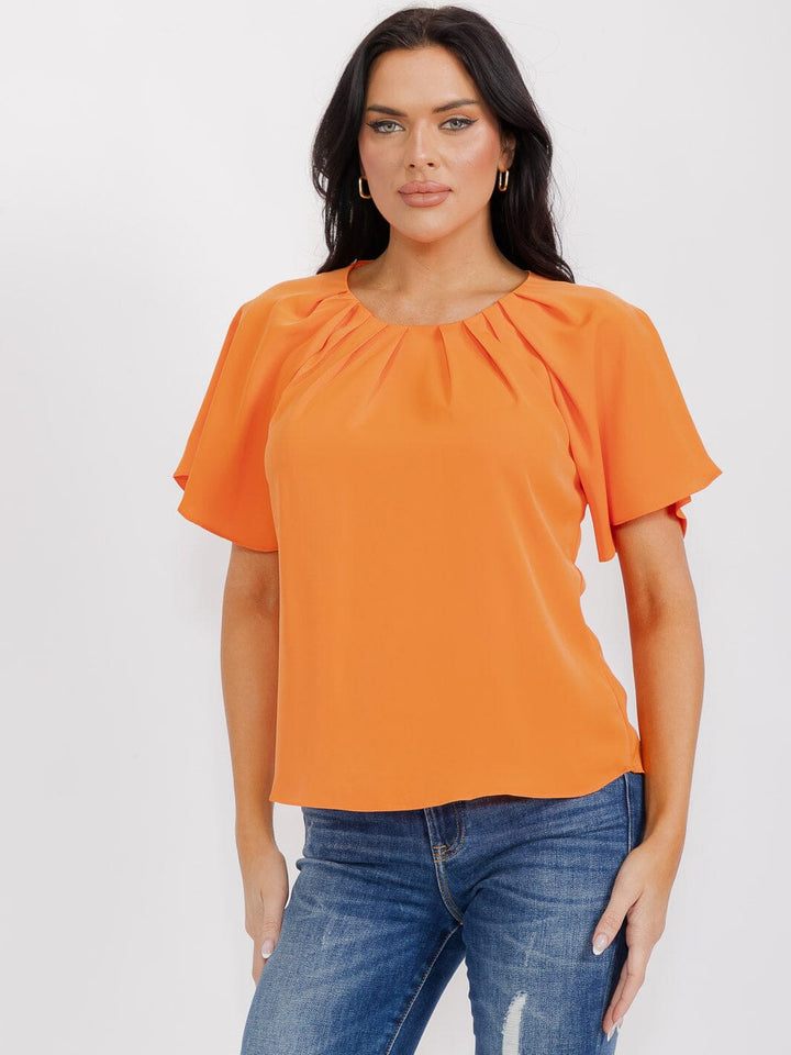 WOMEN'S SHORT SLEEVE CUT OUT BACK BLOUSE