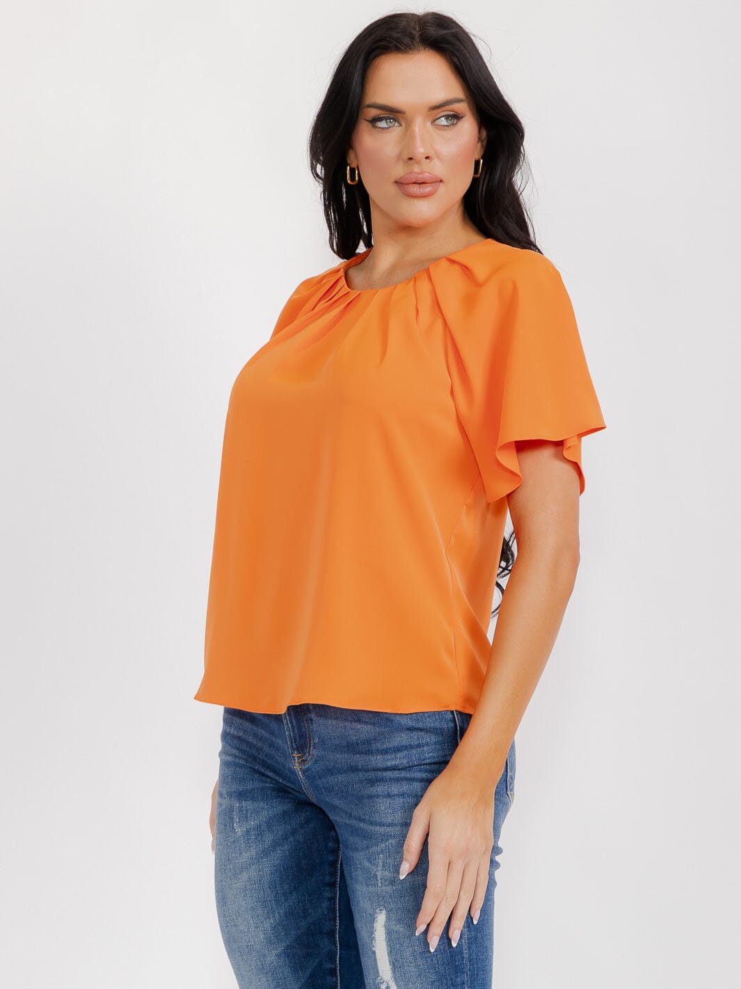 WOMEN'S SHORT SLEEVE CUT OUT BACK BLOUSE