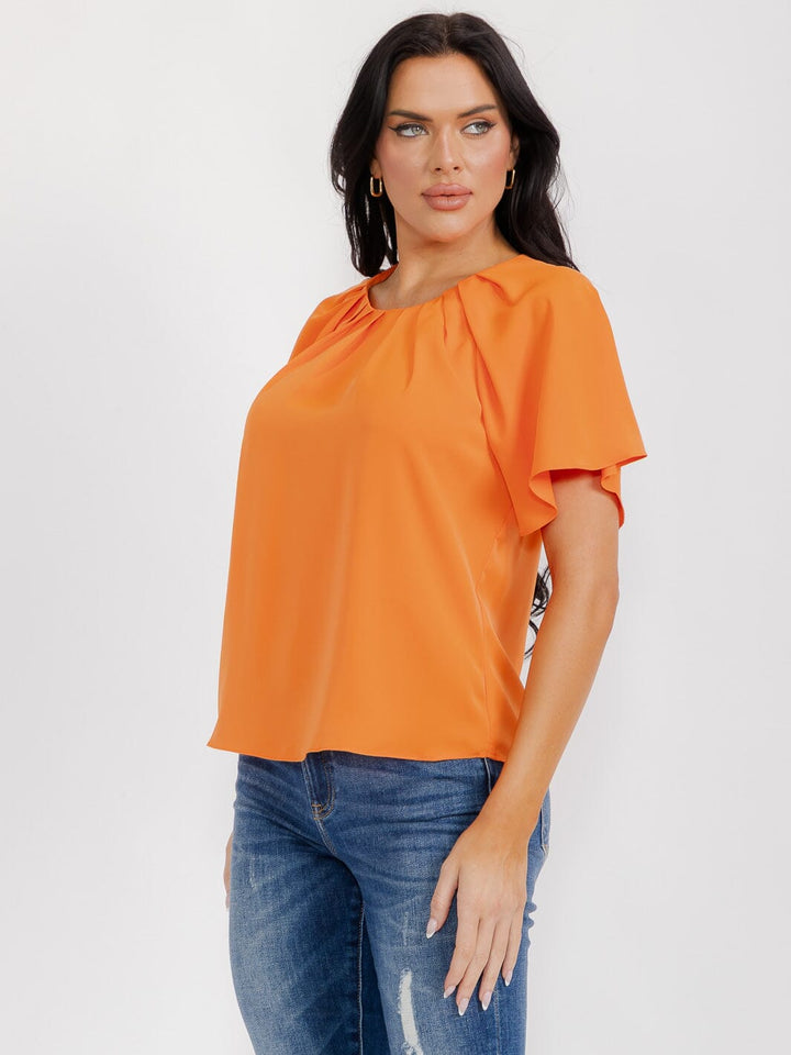 WOMEN'S SHORT SLEEVE CUT OUT BACK BLOUSE