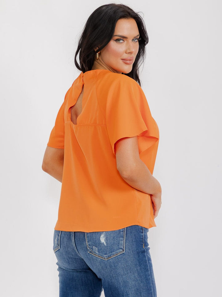 WOMEN'S SHORT SLEEVE CUT OUT BACK BLOUSE