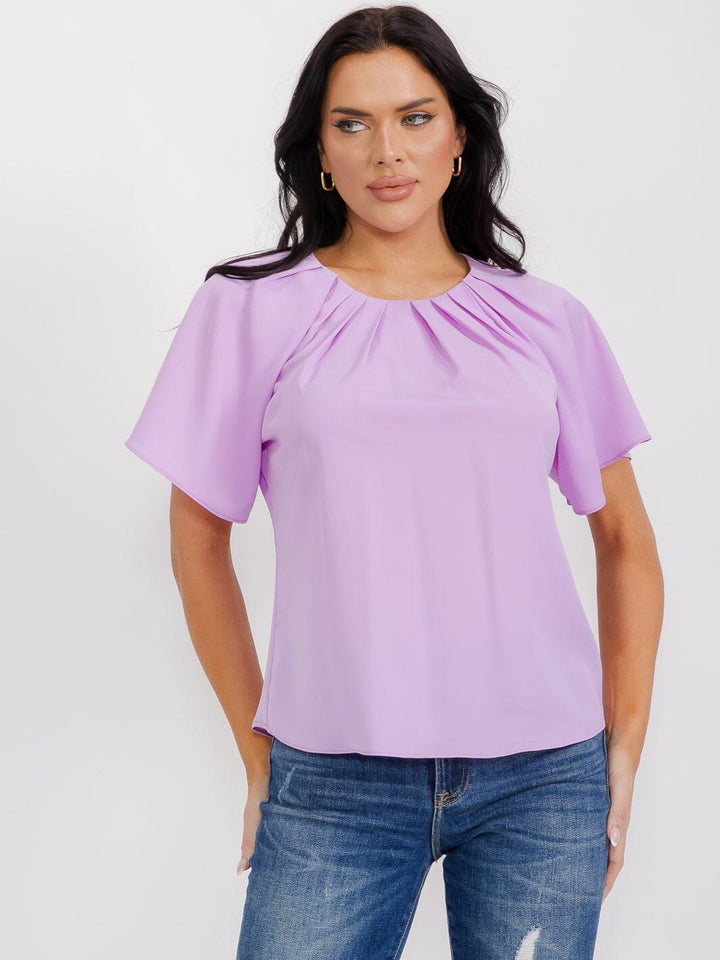 WOMEN'S SHORT SLEEVE CUT OUT BACK BLOUSE