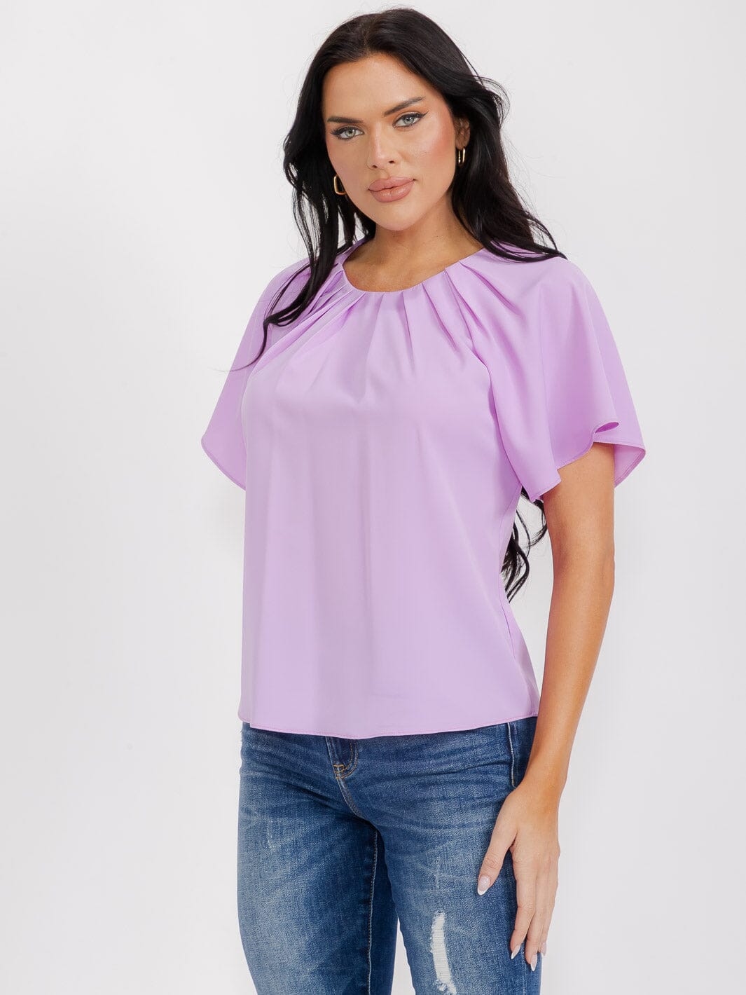 WOMEN'S SHORT SLEEVE CUT OUT BACK BLOUSE