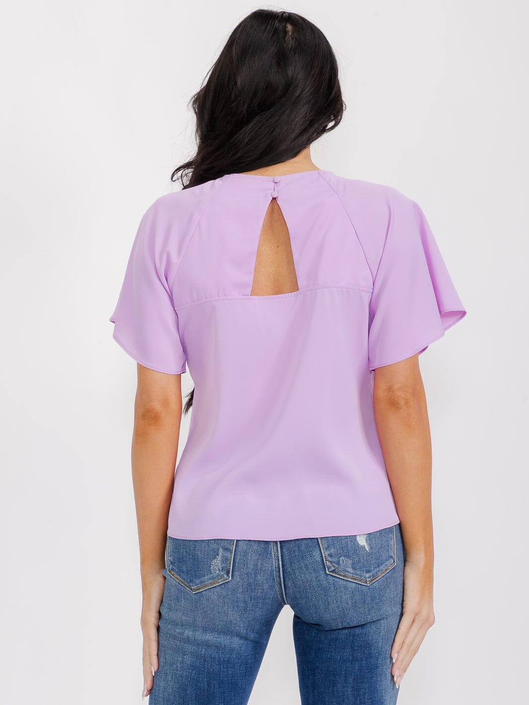WOMEN'S SHORT SLEEVE CUT OUT BACK BLOUSE