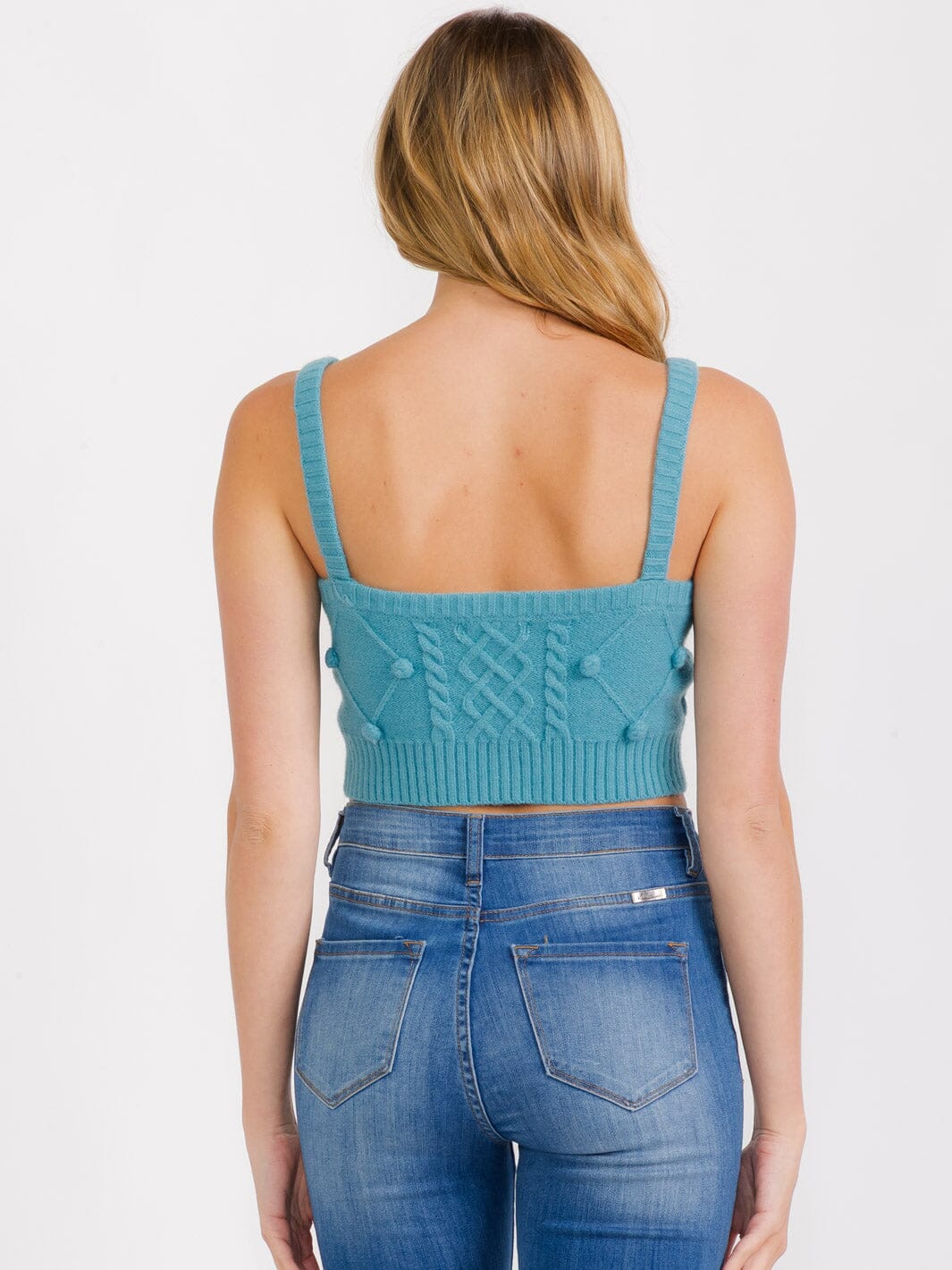 WOMEN'S SLEEVELESS V-NECK KNIT DETAILED CROP TANK TOP